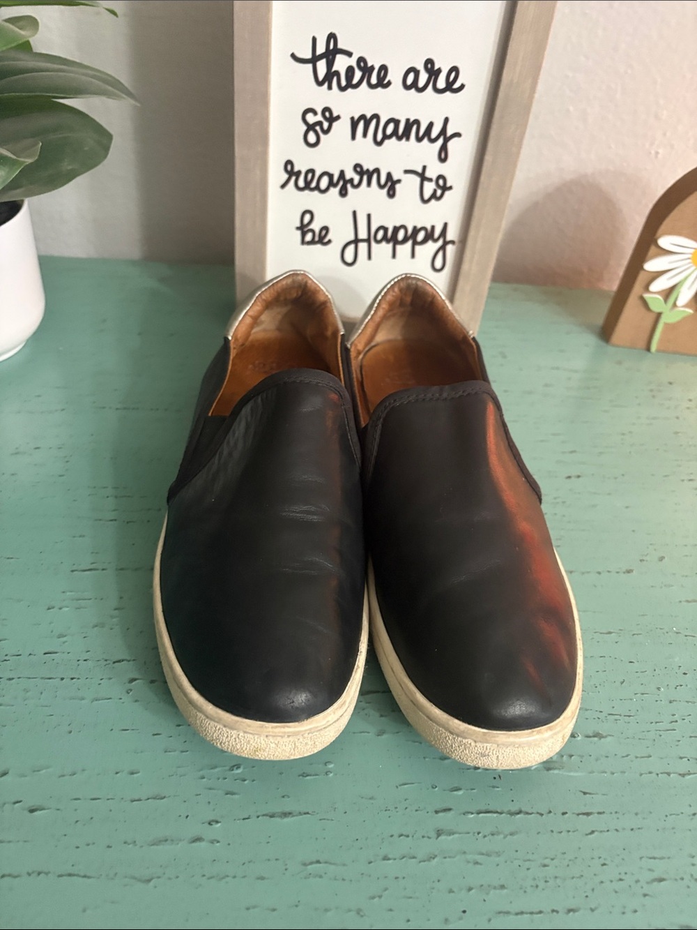 UGG Women's Black Slip-On Leather Flats